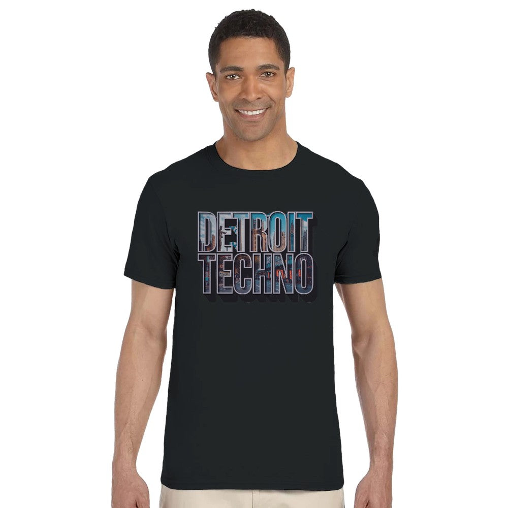 Unisex Black tshirt for Adults – Music Festival Streetwear Rave Clothing – Techno, EDM, DJ Shirt - detroit techno print