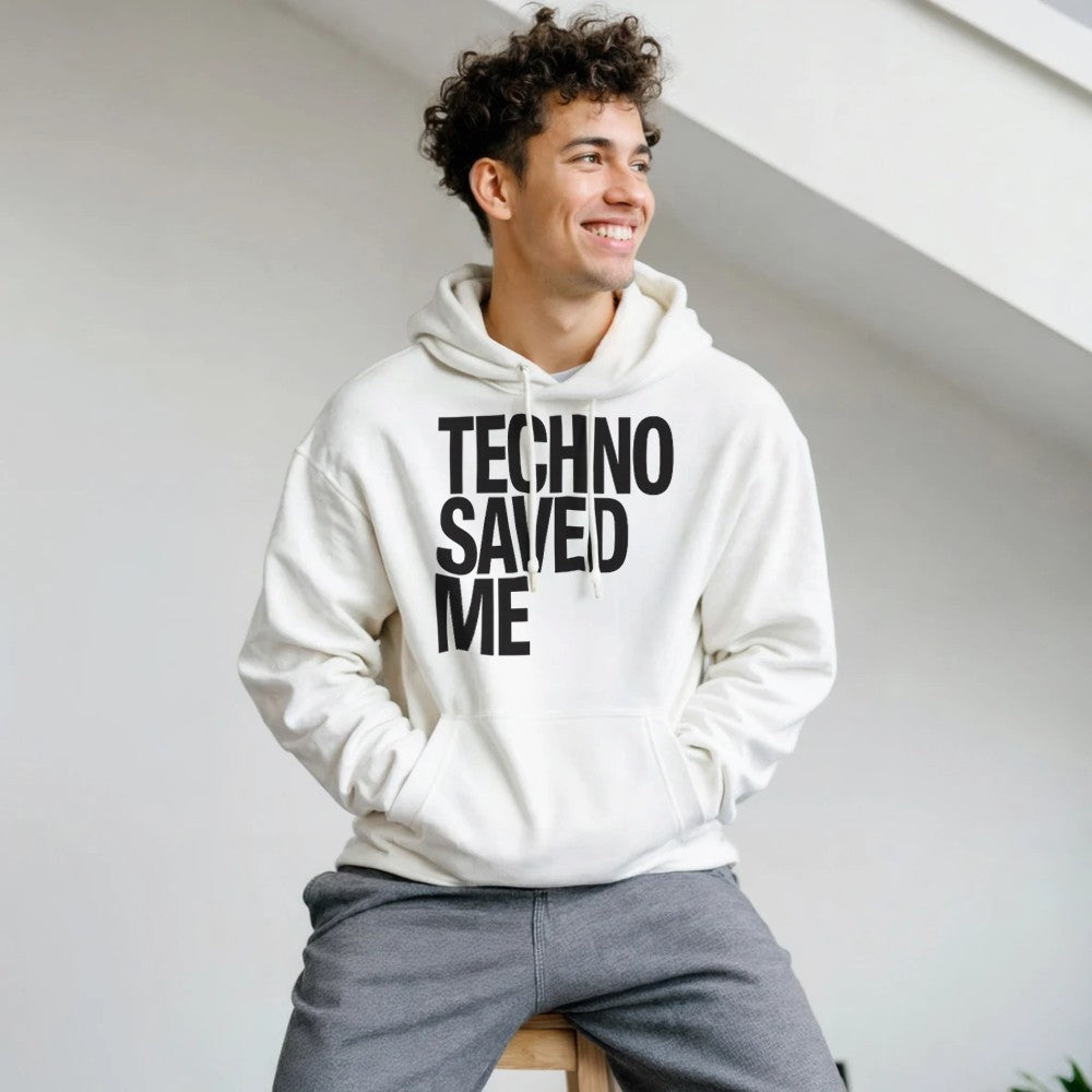 TECHNO SAVED ME - UNISEX TECHNO RAVE HOODIE - WHITE