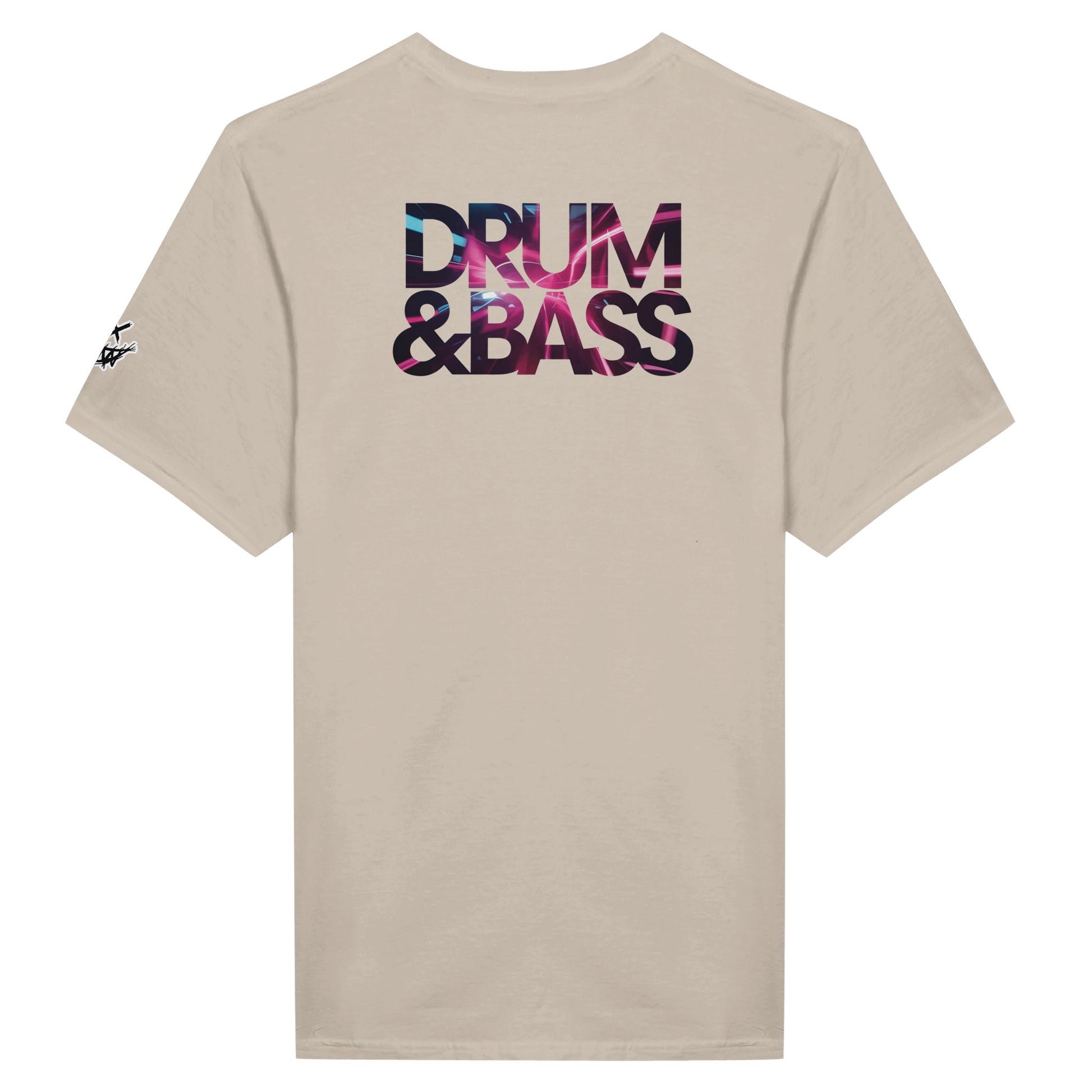 Unisex Beige tshirt for Adults – Music Festival Streetwear Rave Clothing – Techno, EDM, DJ Shirt - DnB Pinkish print on the back