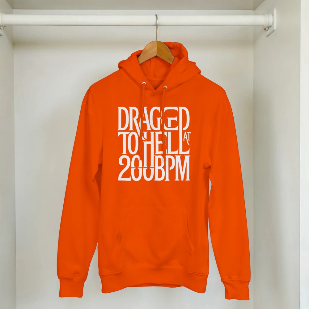 dragged to hell at 200bpm - Unisex rave hardcore hoodie - orange