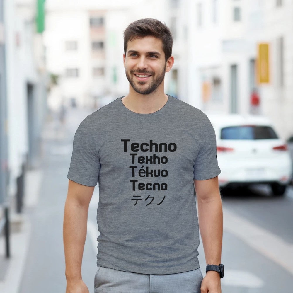 Techno in all different languages - unisex t-shirt - grey