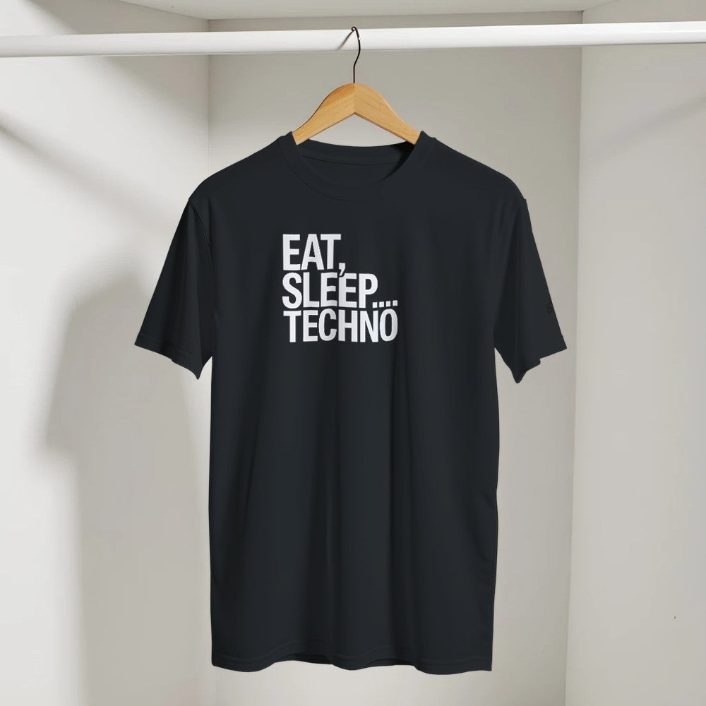 EAT SLEEP TECHNO - TECHNO RAVE UNISEX TSHIRT - BLACK