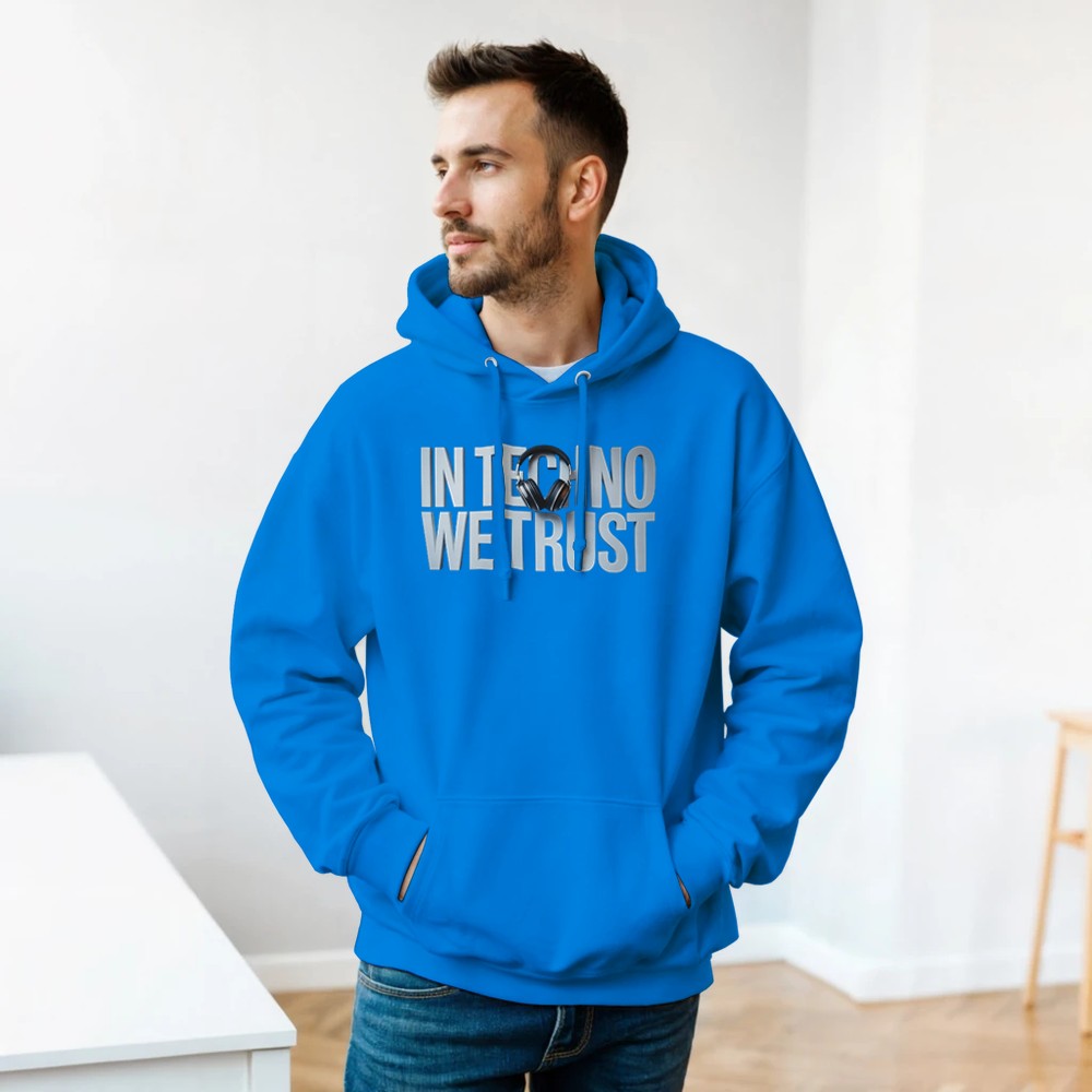 Stomp - In techno we trust - Unisex Hoodie - print on the front - Blue