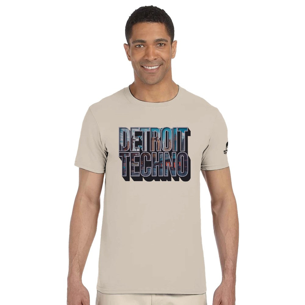 Unisex Beige tshirt for Adults – Music Festival Streetwear Rave Clothing – Techno, EDM, DJ Shirt - detroit techno print