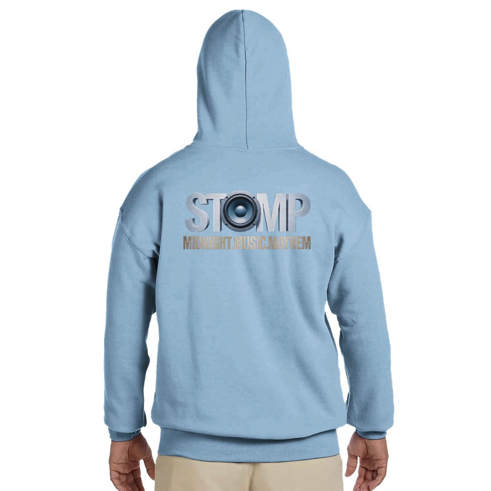 Unisex  Blue hoodie for Adults – Music Festival Streetwear Rave Clothing – Techno, EDM, DJ Shirt - stomp midnight music mayhem print on the back