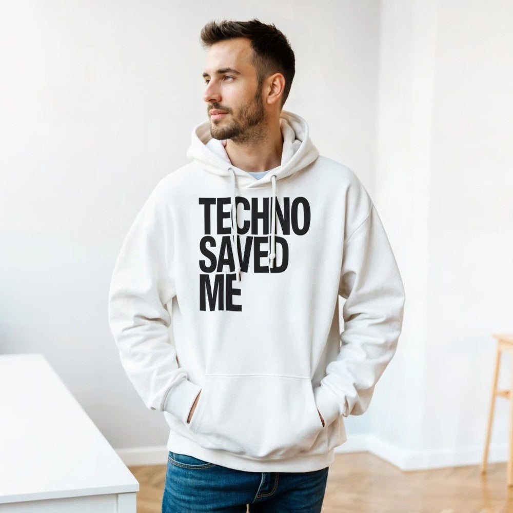 TECHNO SAVED ME - UNISEX TECHNO RAVE HOODIE - WHITE
