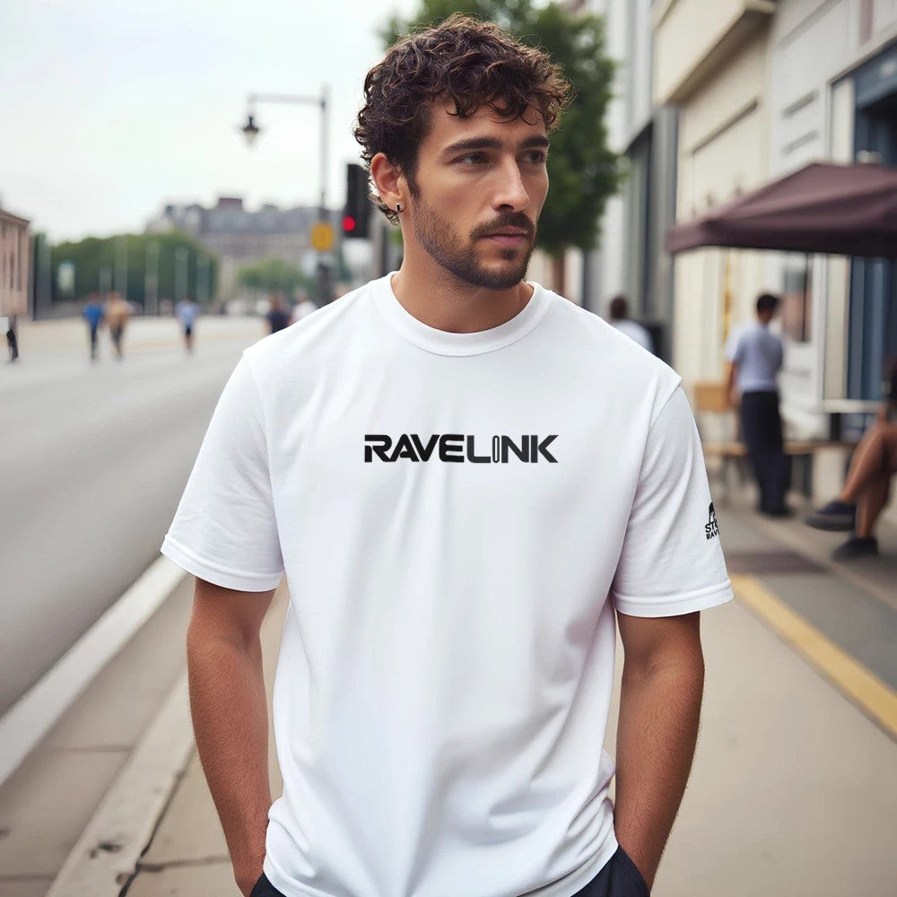 stomp ravewear - RaveLink Custom QR Code - Unisex t-shirt - white with black QR code on the back