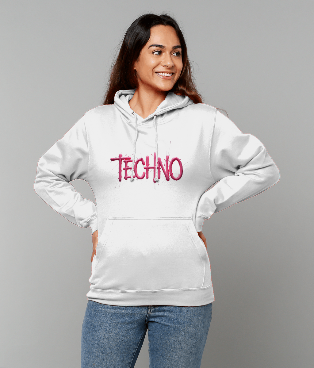 The word techno in pink - techno rave hoodie - Unisex - white